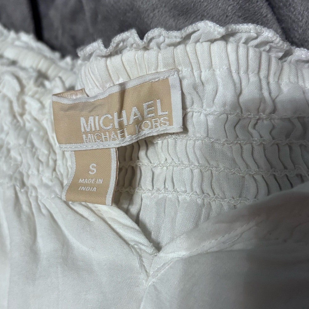 100% cotton Michael Kors White Cotton Boho Peasant Tunic Eyelet Coverup Small - Picture 5 of 6